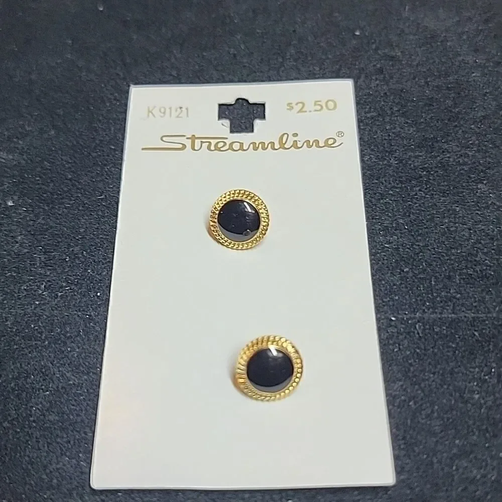 Streamline Vintage Black Gold Round Metal Buttons Cards Set  #K9121